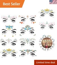 Sparkling Rhinestone Face Jewels  Glitter Stickers - 8 PCS Festival Pack