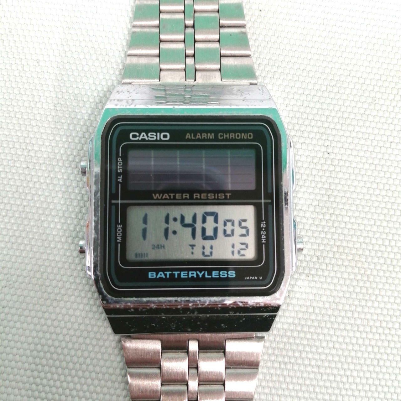 CASIO AL-180 Solar Quartz Stainless Steel Men's Watch Used Good Condition