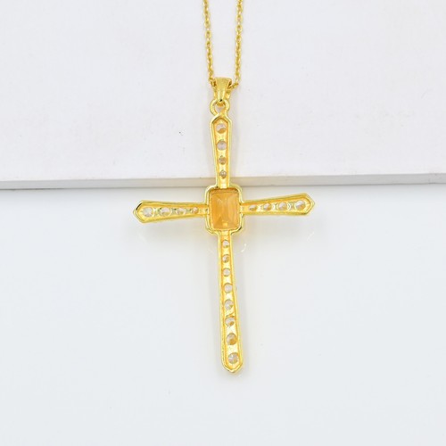 8x6 MM Natural Citrine 925 Sterling Silver Women Holy Cross Pendant Necklace - Picture 4 of 5