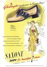 1950 Saxone Shoes "Shops For Beautiful Shoes" Original Vintage Print Ad