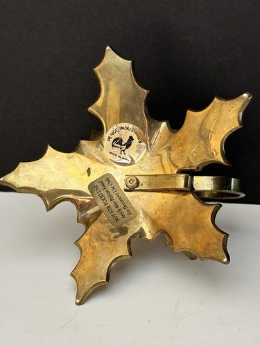Vintage Solid Brass Candle Holder Holly Leaf Holiday Chamberstick Finger loop - Picture 8 of 24