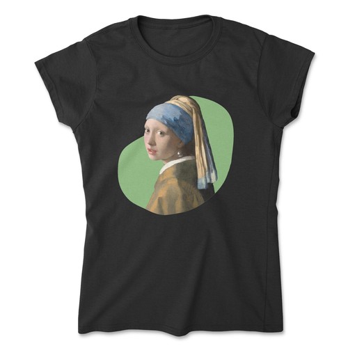 Girl with a Pearl Earring Women's T-Shirt, Famous Painting Ladies Fitted Top - Picture 5 of 7