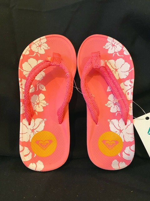 Roxy Girl Pink Hibiscus Flip Flops Size 13 - New | eBay