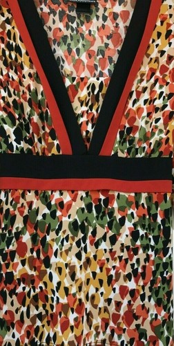 PS Vintage Petite Sophisticate VNeck Top Orange Black Green Belt Tie Back - Picture 4 of 11