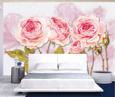 3D Flower Pink Rose Self-adhesive Removable Wallpaper Wall Mural Sticker