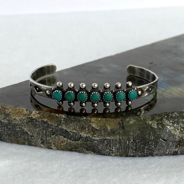 VTG Sterling Silver Childs Southwest Turquoise Petit Point Cuff Bracelet 4.75" VTG Sterling Silver Childs Southwest Turquoise Petit Point Cuff Bracelet 4.75"