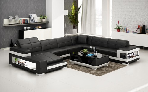 Sofá en forma de U moderno sofá de esquina con mesa de centro sofá tapizado paisaje residencial otomano - Imagen 4 de 7