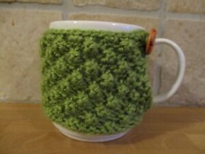 twotone green Aran Hand Knitted Mug Cosy