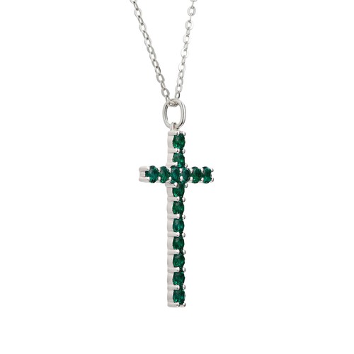 18K White Gold Plated Silver Necklace With 0.80 TCW Lab Grown Round Emerald (VS) - Picture 2 of 6
