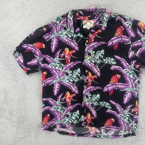 Vtg Paradise Found 90s Mens L Button Up Rayon Hawaiian Floral Shirt Tom Selleck - Picture 4 of 23