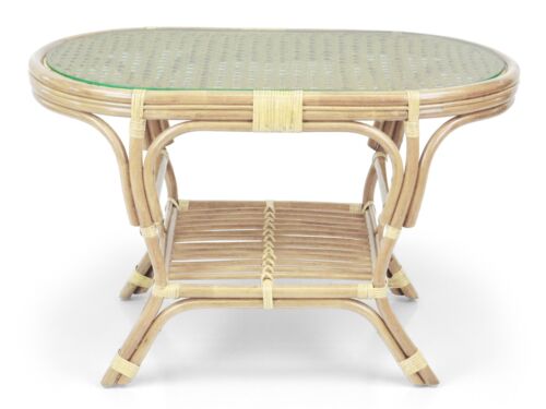 Coffee Oval Table with Glass Top Pelangi Wicker Natural Rattan Handmade, Natural - Picture 3 of 7