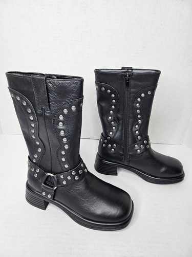 Steve Madden Girls' J-Valent Leather Studded Moto Boots (Youth)New - Picture 4 of 5