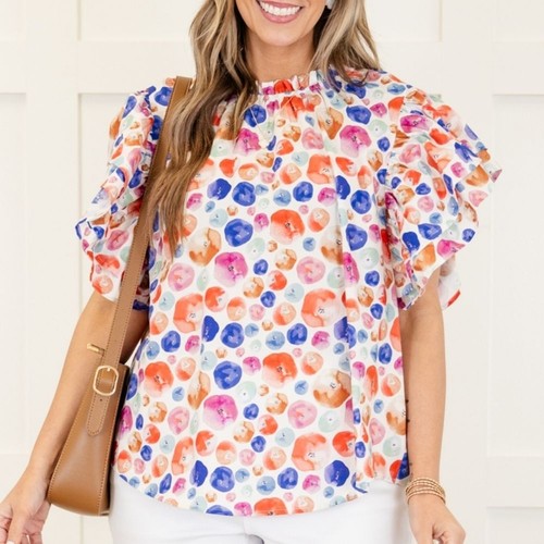 Chic Soul Dotting My I's Top Spring 2025 Size 3X MultiColor Pastels Ruffles