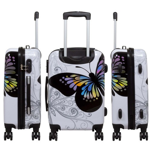 Hartschale Handgepäck Koffer klein Trolley bunt 4 Rollen Motiv Butterfly weiß - Bild 2 von 5