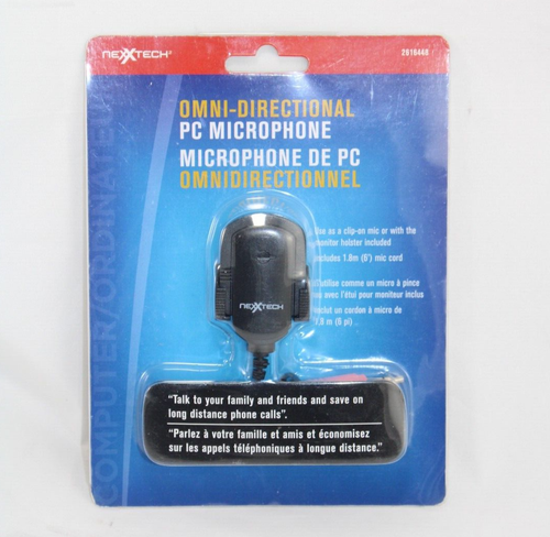 NexxTech Clip-On Mic Omni Directional PC Microphone 3.5mm Jack with Holster, New
