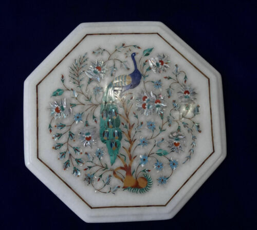 12" Marble center Table Top Inlay peacock Pietra dura Art Work Home Decor w4 - Picture 2 of 3
