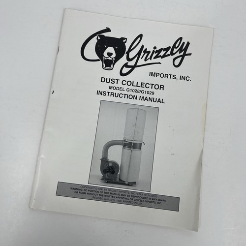 Grizzly Imports Dust Collector Midel G1028/G1029 Instruction Manual  - Bild 1 von 3
