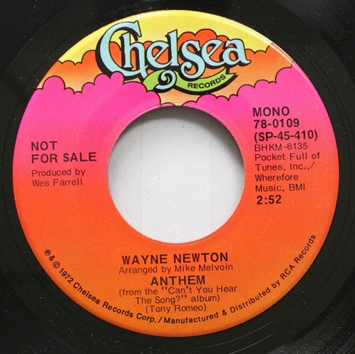 Pop Promo Nm! 45 Wayne Newton - Anthem / Anthem On Chelsea Records - Picture 2 of 2