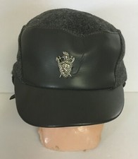 Vintage Boys Toddlers Gray Wool  Faux Leather Cap Hat With Emblem  Strap