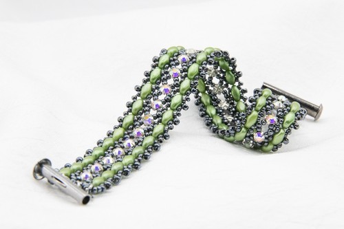 Armband Damen Schmuck Handarbeit Grün Grau Swarovski Element Glasperlen 17cm NEU - Bild 2 von 8