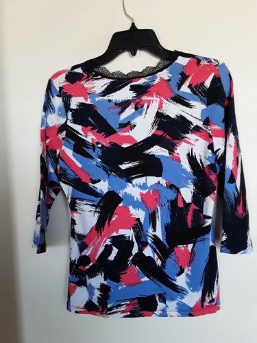  Laura Ashley Multi Color Lace Neck  Knit Top  Shirt Size S  NEW - Picture 3 of 3