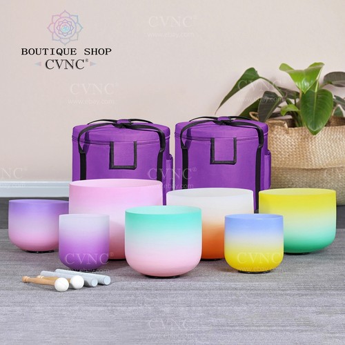 CVNC Perfect Pitch 432HZ 6-12" Candy Crystal Singing Bowls Set Sound Heal Music - Picture 1 of 9