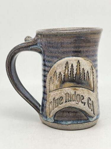 Studio Art Pottery Mug Cup Blue Ridge Georgia Ceramic Signed Daisy Detail On Hdl - Picture 3 of 14