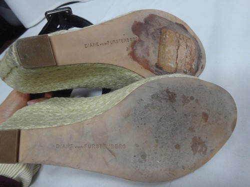 Diane Von Furstenberg Women's Patent Leather Wedges Open Toe Shoes Size 9M - Picture 8 of 12