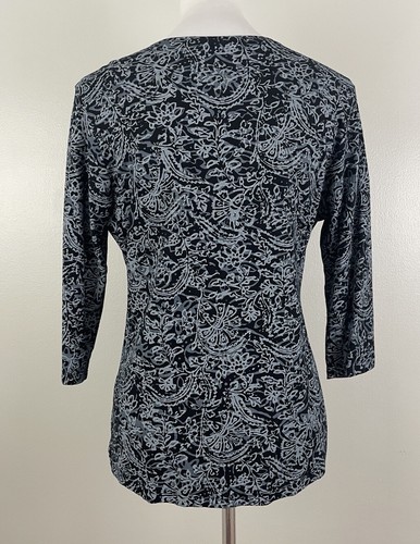 Fresh Produce Twist Front Shirt Black Floral Jersey Knit Casual Workwear Medium - Picture 2 of 5