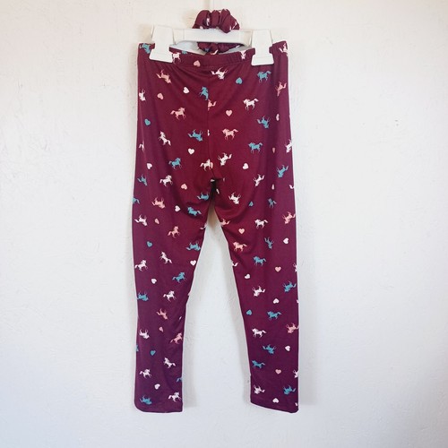 One Step Up Stretchy Burgundy Unicorn Graphics Leggings w/Hair Scrunchie-7/8 - Picture 3 of 5