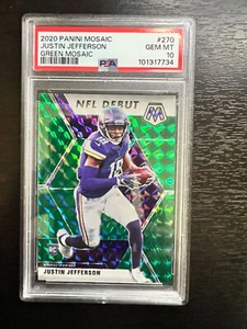 2020 Panini Mosaic Justin Jefferson NFL Debut Green Mosaic PSA 10