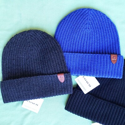 Coach Teal Turquoise Logo Beanie 100% Merino Wool Polka Dot Lining Winter Hat OS Coach winter beanie - Gem main image 4