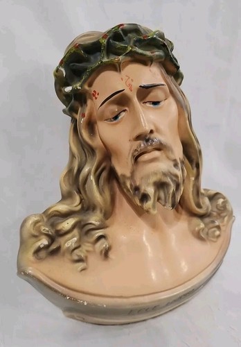 Antico Busto Religioso Gesù Cristo da Appendere a Parete in Ghisa con Corona di Spine *LEGGI - Foto 3 di 22