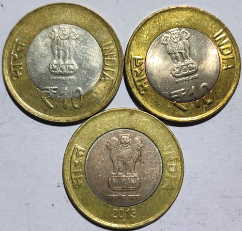 INDIA 10 RUPEE - MAHATMA GANDHI - VAISHNO DEVI - 10 RAYS - Bi-metallic 3 COINS - Picture 2 of 3