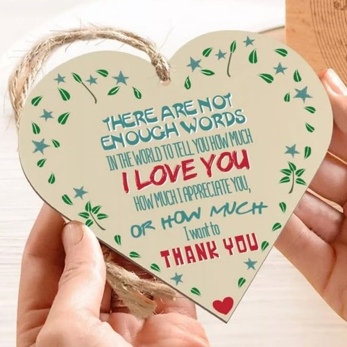 Holz hängende Herz Plakette Liebe schätzen Danke Geburtstag Valentinstag Geschenk - Bild 2 von 2