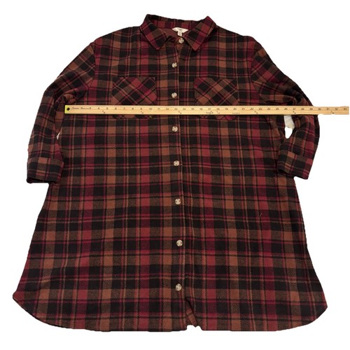 Terra & Sky Burgundy/Brown Flannel Plaid Shirt Dress Size 2X - Picture 4 of 5