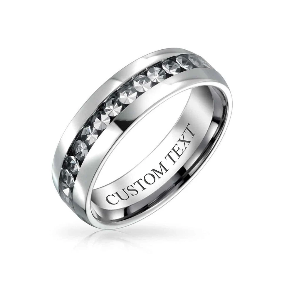 Personalizar Anillo de Banda de Eternidad de Cristal Conjunto de Canales Unisex Acero Inoxidable Plateado Foto 4 de 4