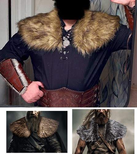 Herren Wikinger Kunstfell Schal Mittelalter Fellmantel Schulterkragen Cosplay Kostüm - Bild 17 von 31