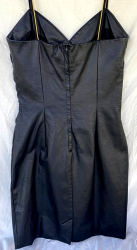 VTG..J. ROBERTS..BLACK..LEATHER..SPAGHETTI STRAP..MINI..DRESS..sz 12 - Picture 3 of 4
