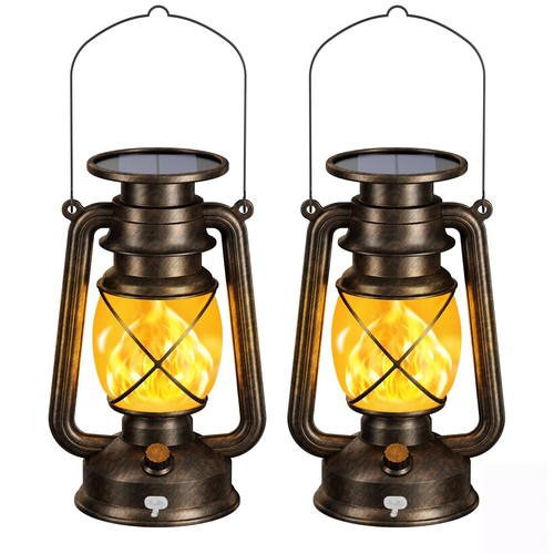 2x Retro Solar Laternen für außen Hängend Flammeneffekt Solarleuchte Solarlampen - Bild 12 von 13