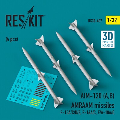 AIM-120 (A,B) AMRAAM Missiles F-15/F-16 4 pcs 1:32 3D Print RS32-0407