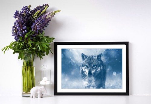 LOBO SOLITARIO AZUL LEALTAD IMAGEN LIENZO ARTE PARED IMPRIMIR OBRA DE ARTE CARTEL ENMARCADO - Imagen 8 de 19