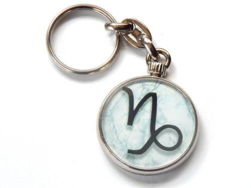 Capricorn Zodiac Star Sign Symbol Chrome Keyring Picture Both Sides - Picture 1 of 6
