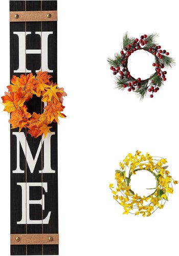 Wooden Welcome Home Porch Sign with Interchangeable Wreaths for Front Door, V... - Picture 2 of 8