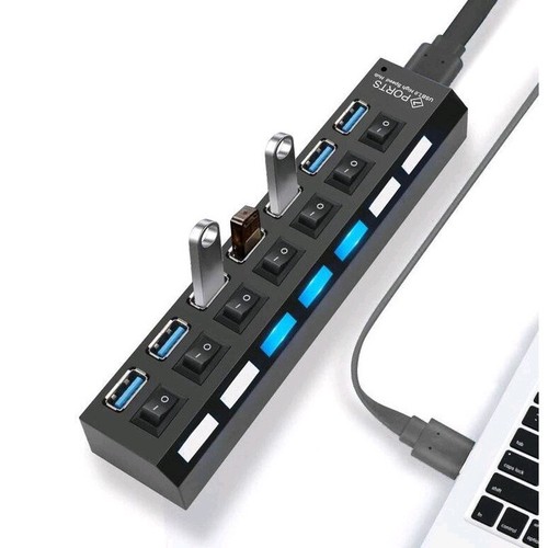 HUB USB 2.0 na 7 portów | Rozdzielacz / rozgałęźnik USB podświetlany LED - Zdjęcie 4 z 8