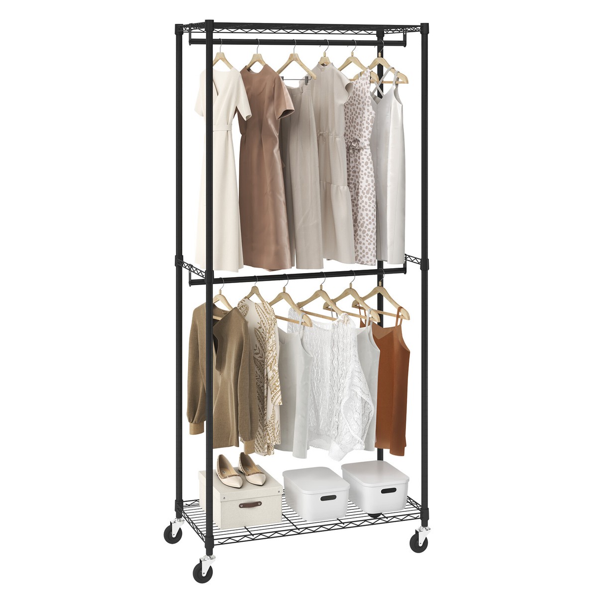 VEVOR Heavy Duty Clothes Rail Rack Hanging Garment Double Hanging Rods 300 lbs eBay
