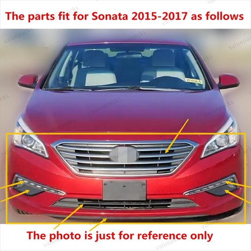 10PC For Sonata SE 2015-2017 Bumper Radiator Cover Grille Mesh LED Fog light Kit - Picture 3 of 6