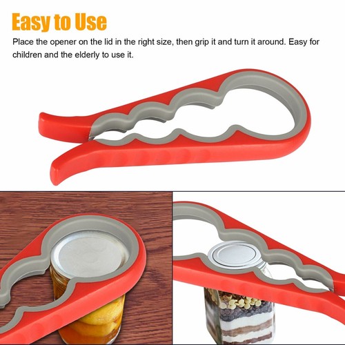 4 In 1 Jar Opener Rubber Quick Lid Bottle Cap Grip Twister Remover Kitchen Tool - Picture 2 of 8