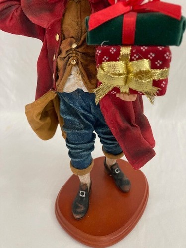 Fabric Mache Old fashion Santa Figurine holding Christmas Gifts and Top Hat 12"T - Picture 7 of 9