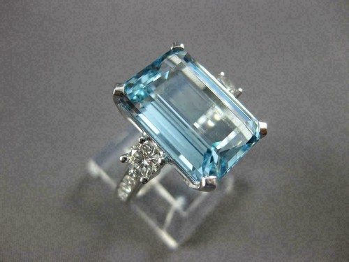 6 Ct Lab Created Emerald Cut Aquamarine Engagement Ring 14k White Gold Plated - Picture 3 of 9